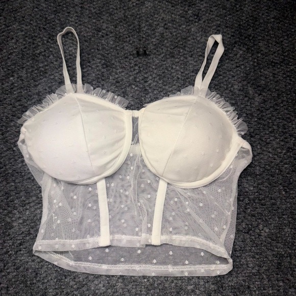 Bozzolo Tops - Bozzolo Mesh Corset Top Women's M White Dotted Sheer Padded Adjustable Straps